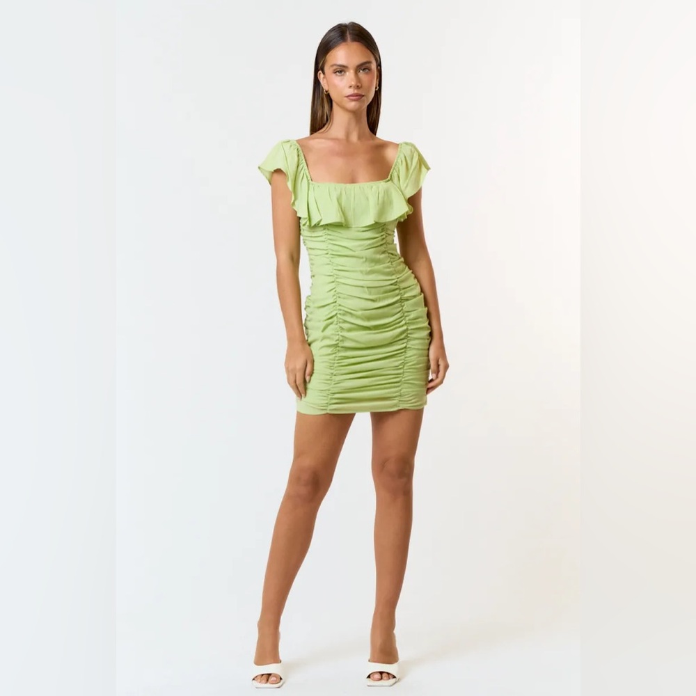 Blue Blush  Ruffled Mini Dress in Light Yellow